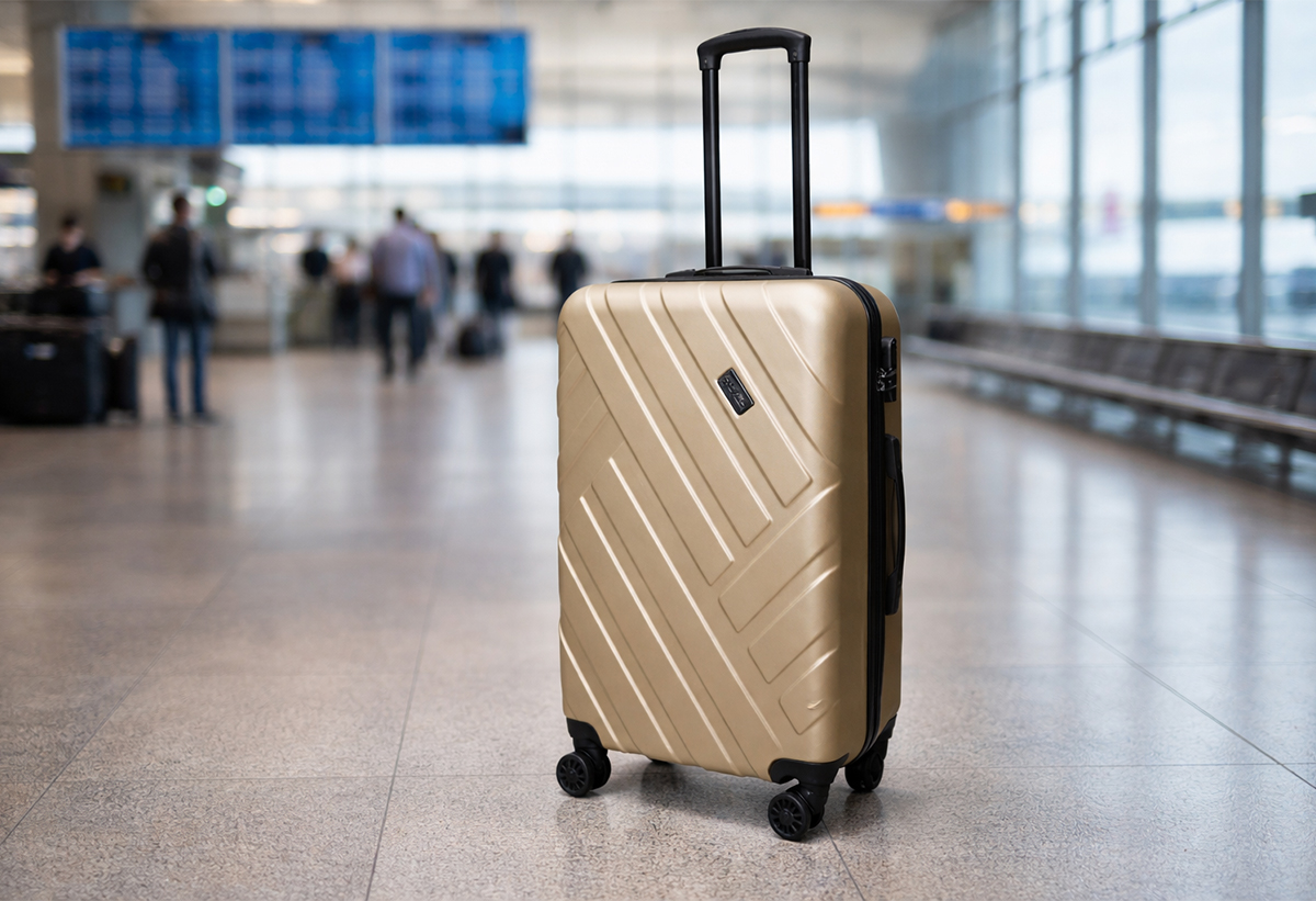 Βλέπουμε τη βαλίτσα σε ένα αεροδρόμιο.